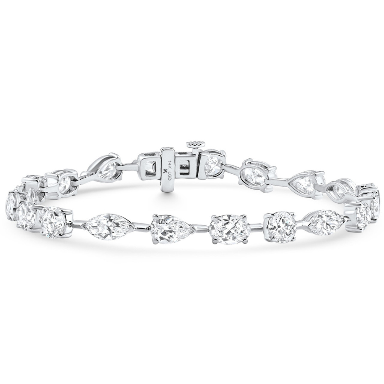 10Ct Mixed Cut Diamond Tennis Bracelet 7" 14k White Gold Lab Grown (E-F, VS)