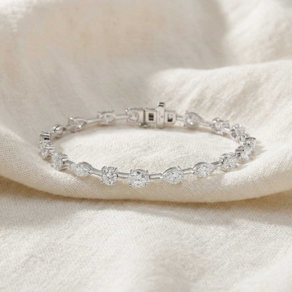 5Ct Mixed Cut Diamond Tennis Bracelet 7" 14k White Gold Lab Grown (E-F, VS)