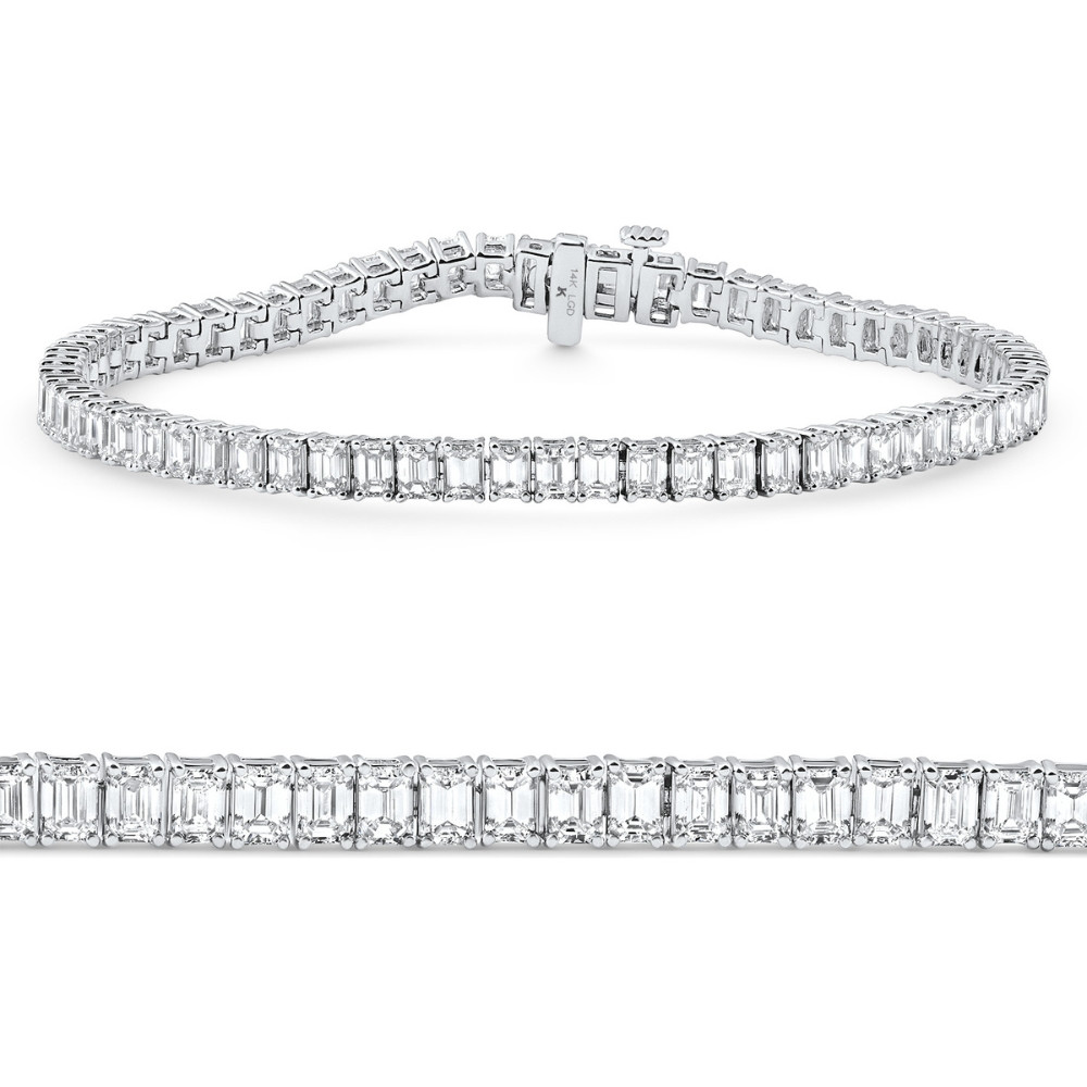 12.25Ct Emerald Cut Diamond Tennis Bracelet 7" 14k White Gold Lab Grown (E-F, VS)