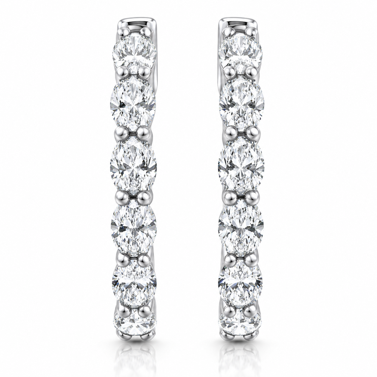 6Ct TW Oval Diamond Inside Outside Hoops Vault Lock 14k White Gold Lab Grown (E-F, VS)
