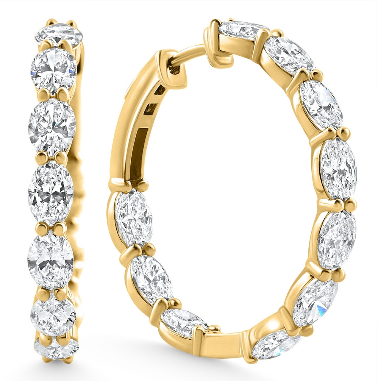 6Ct TW Oval Diamond Inside Outside Hoops Vault Lock 14k Yellow Gold Lab Grown (E-F, VS)