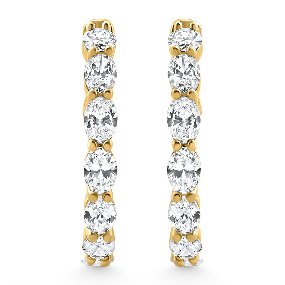 8Ct TW Oval Diamond Inside Outside Hoops Vault Lock 14k Yellow Gold Lab Grown (E-F, VS)