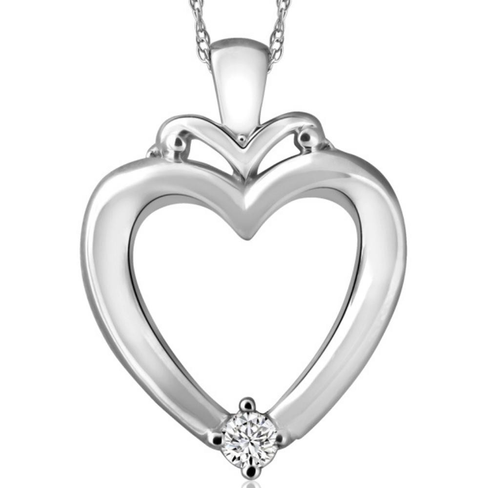 Solitaire Diamond Heart Pendant in White, Rose or Yellow Gold 1" Tall (J-K, I2-I3)