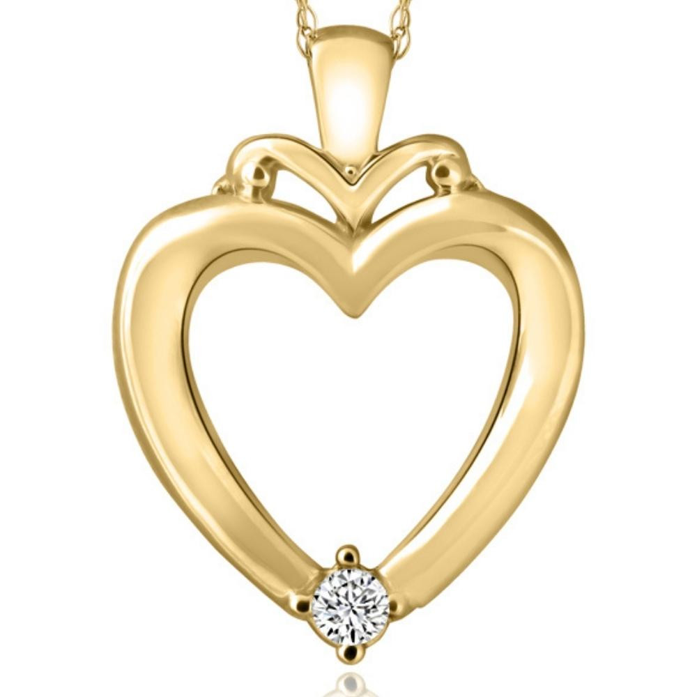 Solitaire Diamond Heart Pendant in White, Rose or Yellow Gold 1" Tall (J-K, I2-I3)