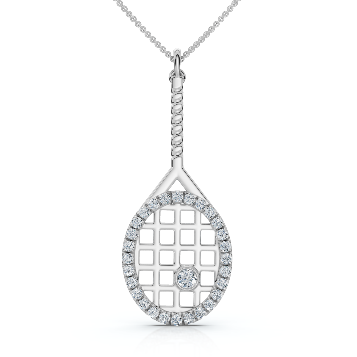 1/4Ct Diamond Pavé Tennis Racket Pendant Necklace 14k Gold Lab Grown (E-F, VS)
