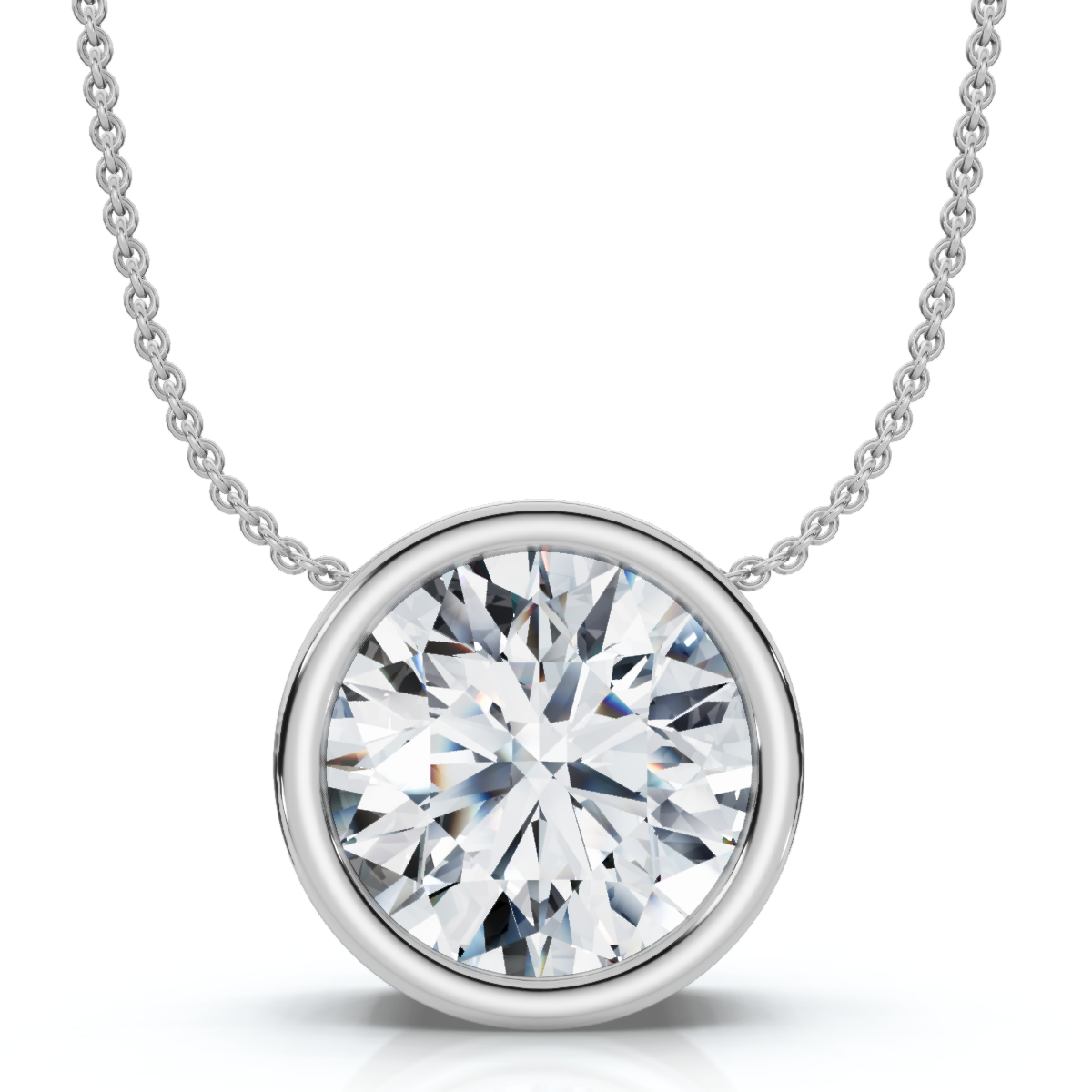 1Ct Certified Bezel Round Cut Diamond Pendant 14k Gold 18" Necklace Lab Grown (F-G, SI)