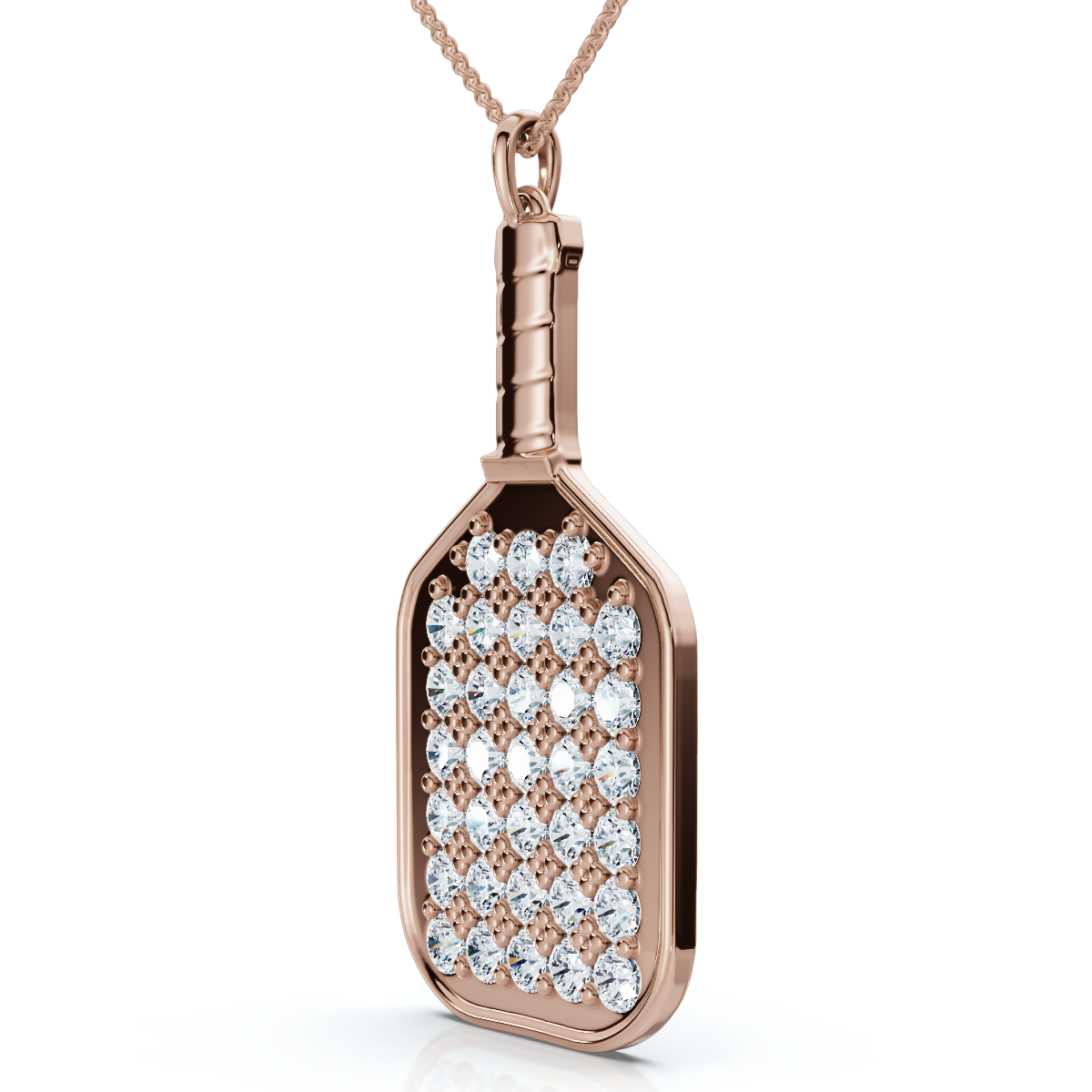 1Ct Diamond Studded Pickleball Paddle Pendant Necklace 10k Gold Lab Grown (E-F, VS)