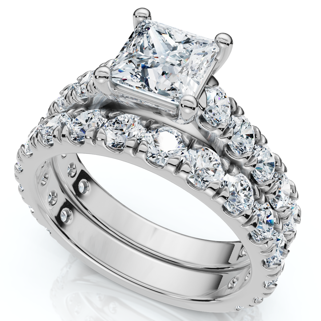 Certified 3Ct Princess Cut Diamond Engagement Ring Set 14k Gold Lab Grown (F-G, VS) Certified 3Ct Princess Cut Diamond Engagement Ring Set 14k Gold Lab Grown (F-G, VS)