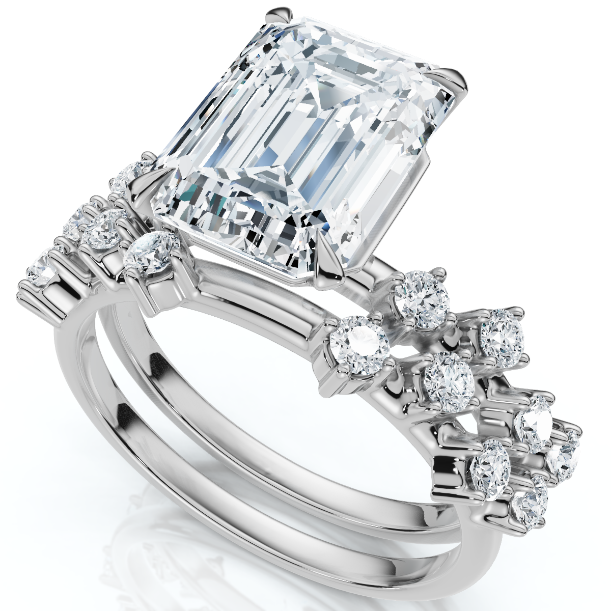 Certified 3 1/4Ct Emerald Diamond Bridal Set 14k Gold or Platinum Lab Grown (F-G, VS)