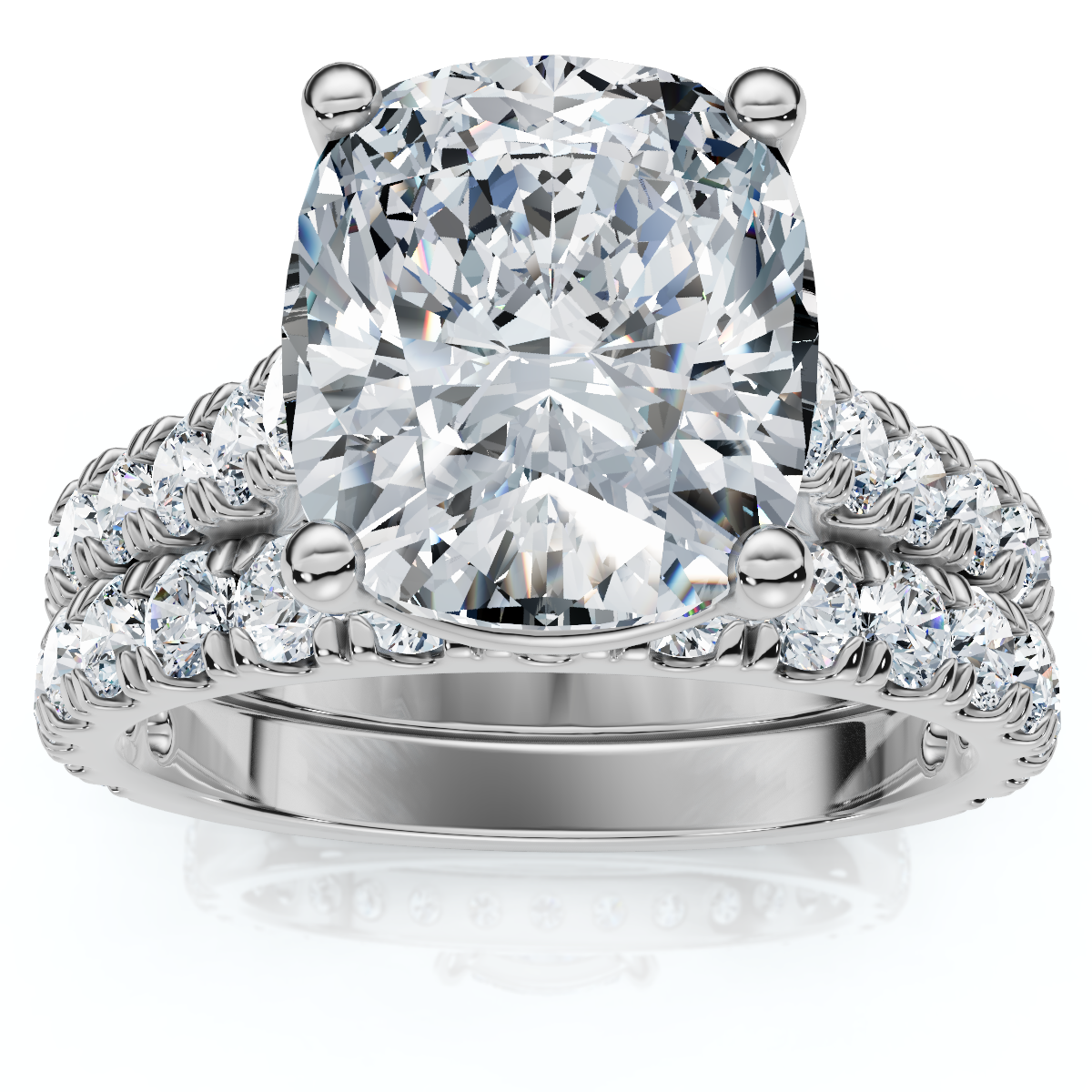 Certified 4Ct Cushion Diamond Engagement Wedding Ring Set 14k Gold/PT Lab Grown (F-G, VS)