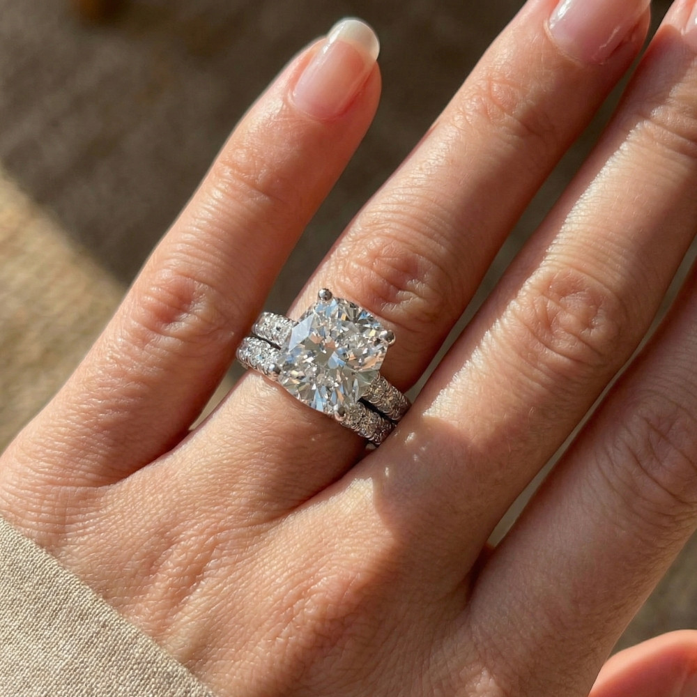 Certified 4Ct Cushion Diamond Engagement Wedding Ring Set 14k Gold/PT Lab Grown (F-G, VS)