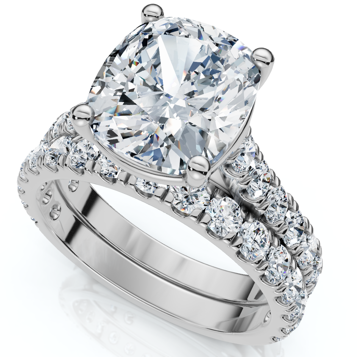 Certified 4Ct Cushion Diamond Engagement Wedding Ring Set 14k Gold/PT Lab Grown (F-G, VS)