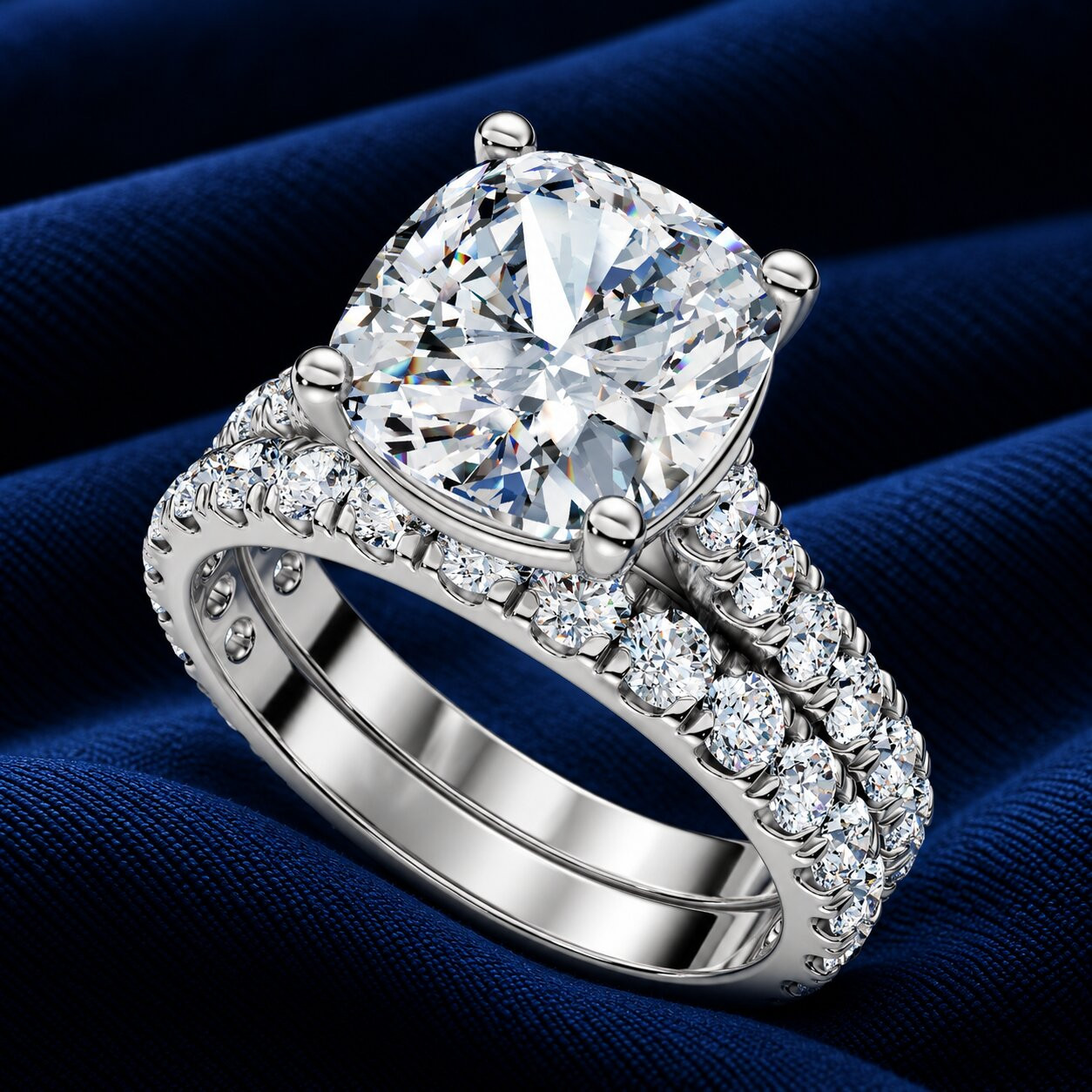 Certified 4Ct Cushion Diamond Engagement Wedding Ring Set 14k Gold/PT Lab Grown (F-G, VS)