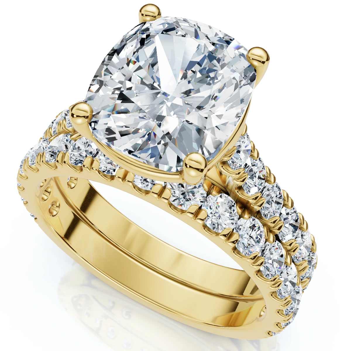 Certified 4Ct Cushion Diamond Engagement Wedding Ring Set 14k Gold/PT Lab Grown (F-G, VS)