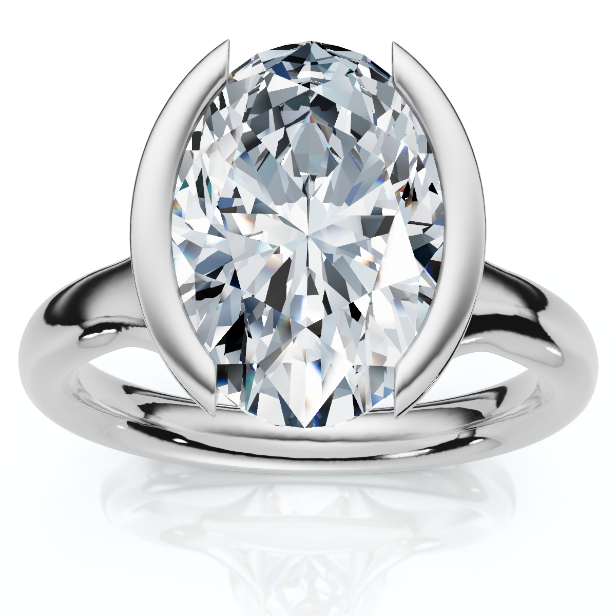 Certified Terresa 3Ct Oval Diamond Engagement Half Bezel Ring Lab Grown (F-G, VS)