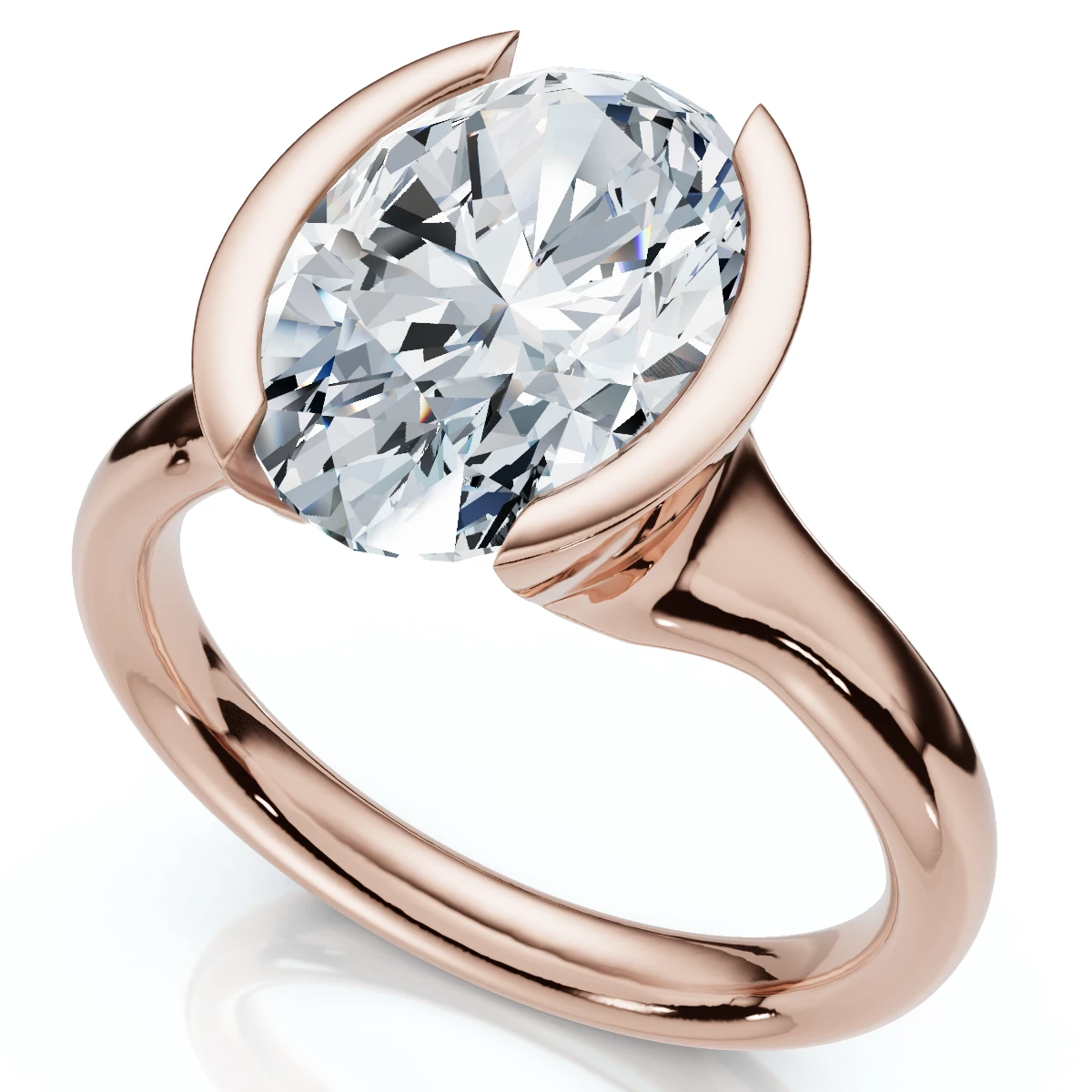 Certified Terresa 3Ct Oval Diamond Engagement Half Bezel Ring Lab Grown (F-G, VS)