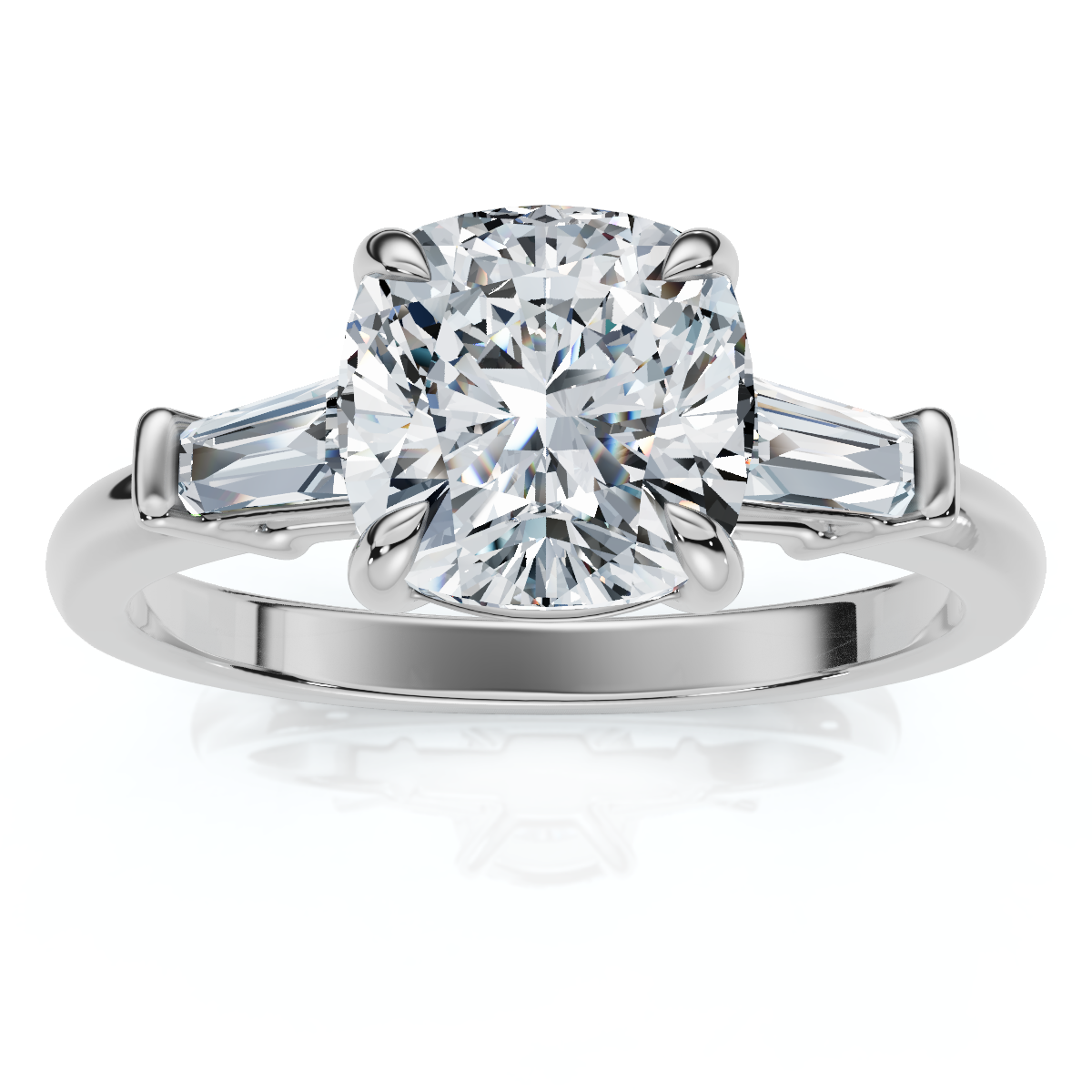 1 1/4ct Cushion & Baguette Diamond Engagement Ring 14k Gold/Platinum Lab Grown (E-F, VS)