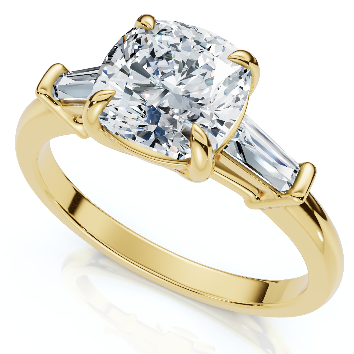 1 1/4ct Cushion & Baguette Diamond Engagement Ring 14k Gold/Platinum Lab Grown (E-F, VS)