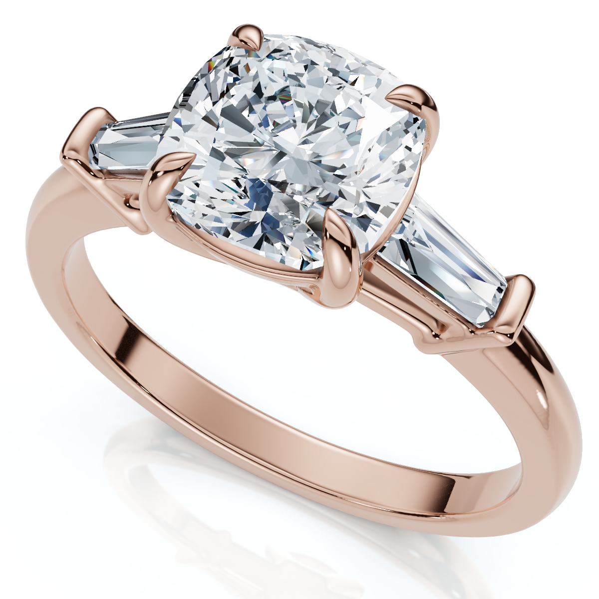 1 1/4ct Cushion & Baguette Diamond Engagement Ring 14k Gold/Platinum Lab Grown (E-F, VS)