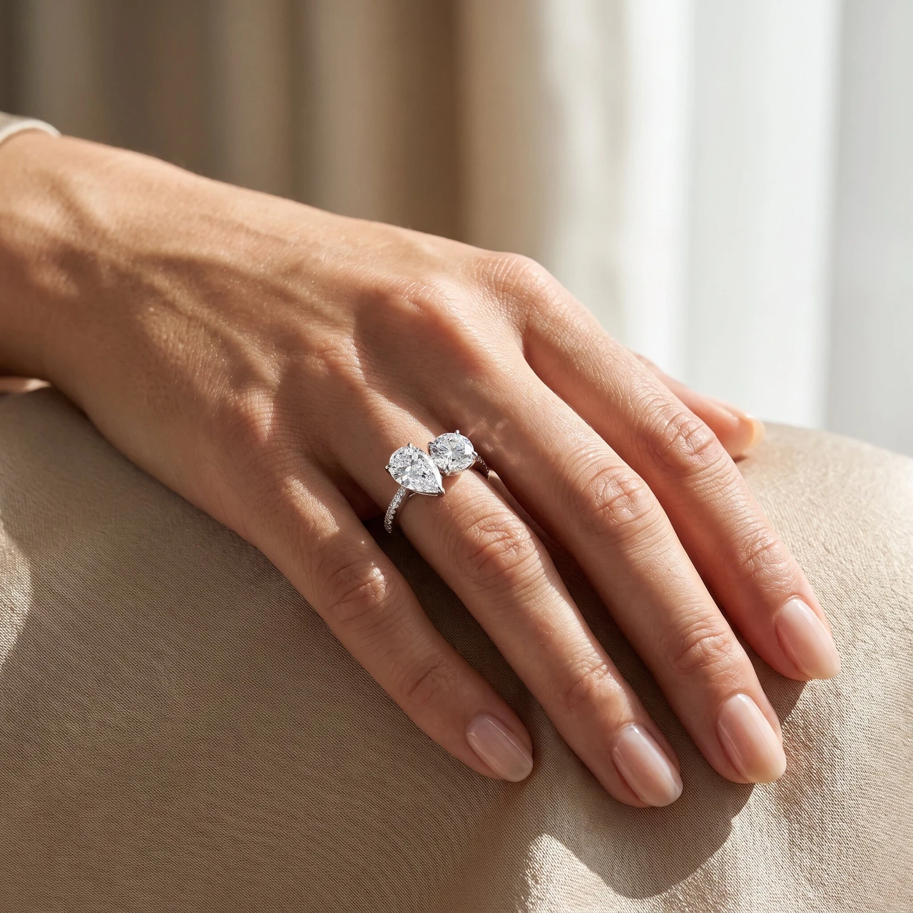 2 1/10Ct Toi Et Moi Pear and Round Diamond Ring 14k Gold or Platinum Lab Grown (E-F, VS)