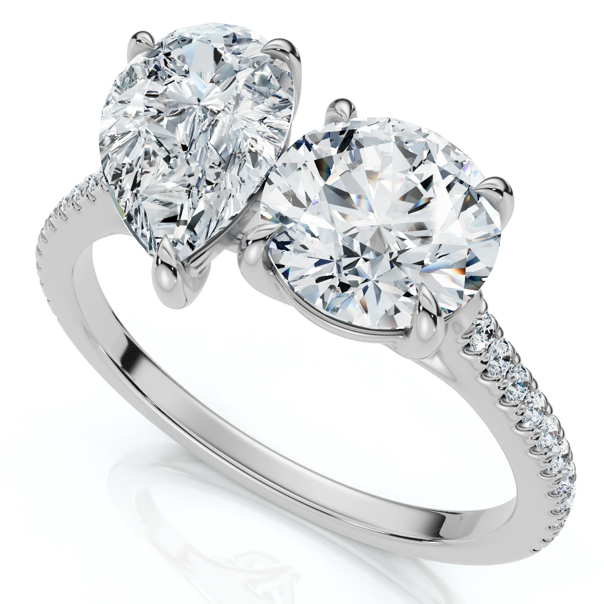 2 1/10Ct Toi Et Moi Pear and Round Diamond Ring 14k Gold or Platinum Lab Grown (E-F, VS)