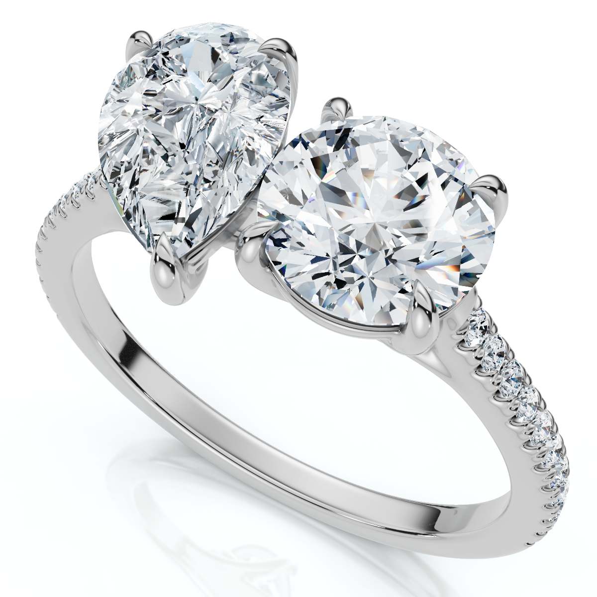 2 1/10Ct Toi Et Moi Pear and Round Diamond Ring 14k Gold or Platinum Lab Grown (E-F, VS)