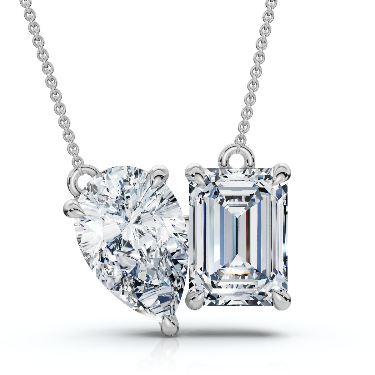 2Ct Toi Et Moi Pear and Emerald Diamond Pendant 14k Gold 18" Necklace Lab Grown (E-F, VS)