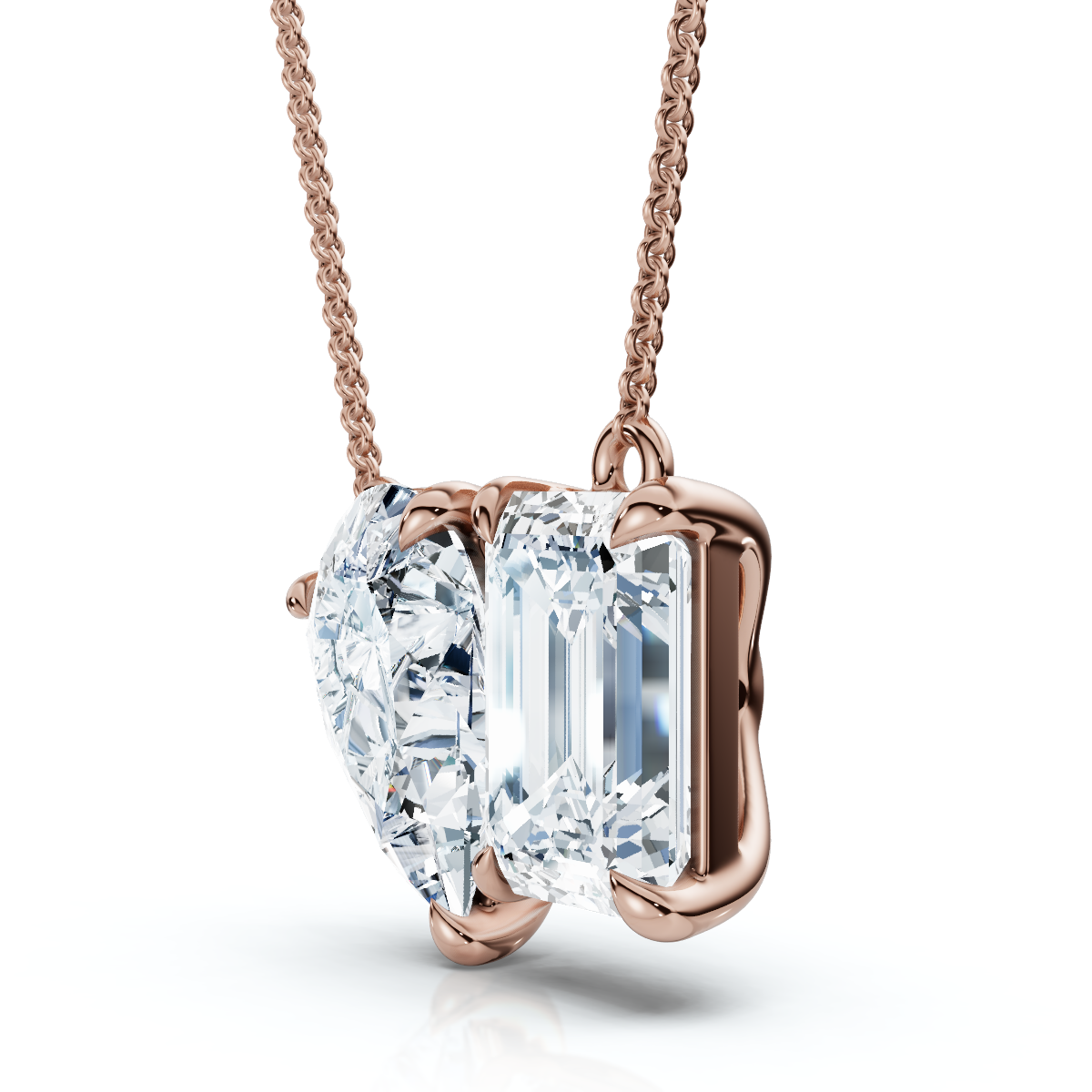 2Ct Toi Et Moi Pear and Emerald Diamond Pendant 14k Gold 18" Necklace Lab Grown (E-F, VS)