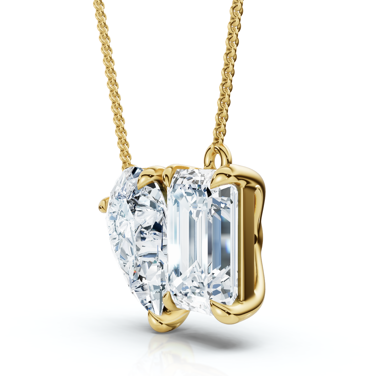 2Ct Toi Et Moi Pear and Emerald Diamond Pendant 14k Gold 18" Necklace Lab Grown (E-F, VS)