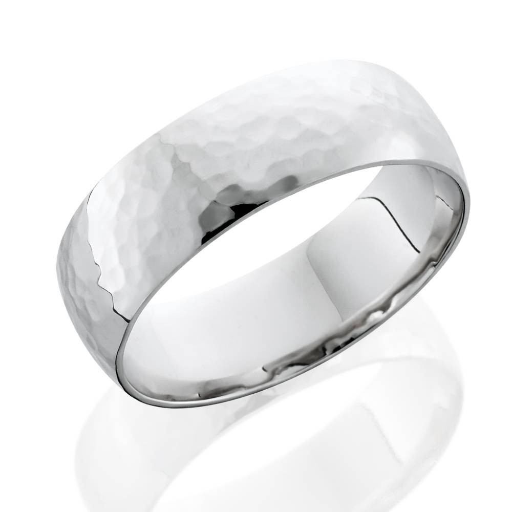 7mm Polished Hammered Wedding Band 10K White Gold