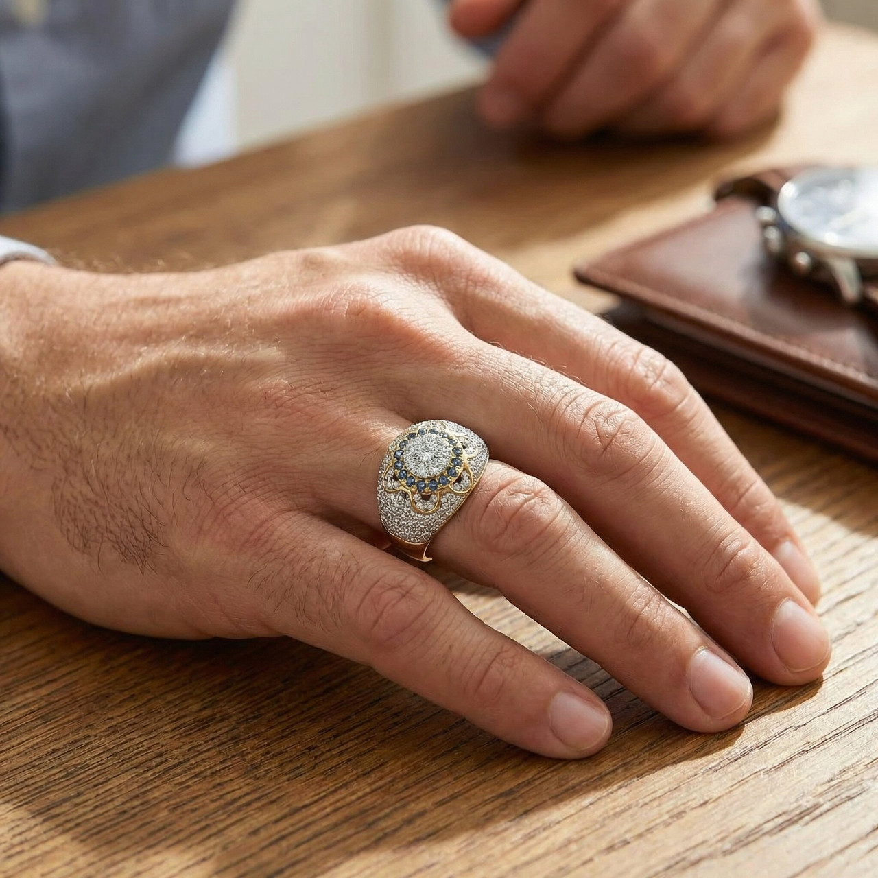 4.64Ct Blue & White Diamond Men's Ring 