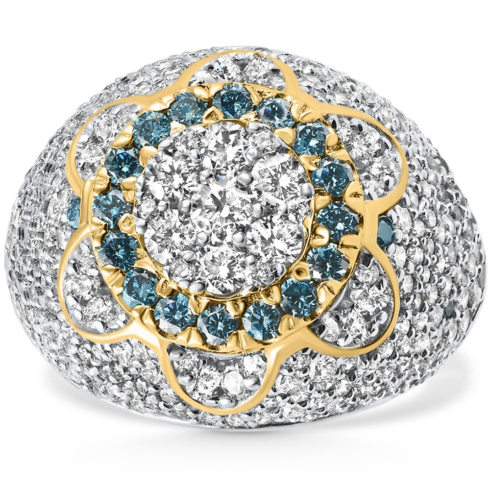 4.64Ct Blue & White Diamond Men's Pinky Ring 14k Yellow Gold Lab Grown Hip Hop (F-G, VS)