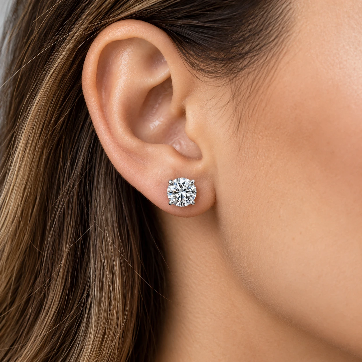GIA Certified 4 Carat TW Round Diamond Studs 14K White Gold With Screw Backs (I-J, SI)