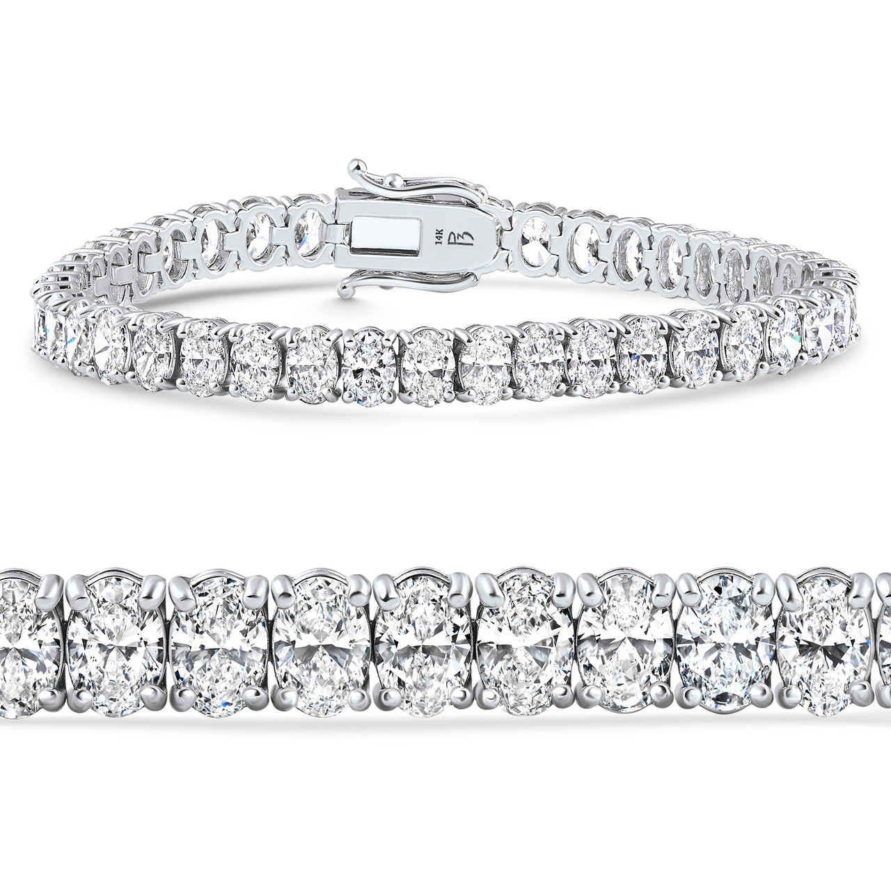 16Ct TW Oval Diamond Tennis Bracelet 14k Gold 7" Lab Grown (E-F, VS)