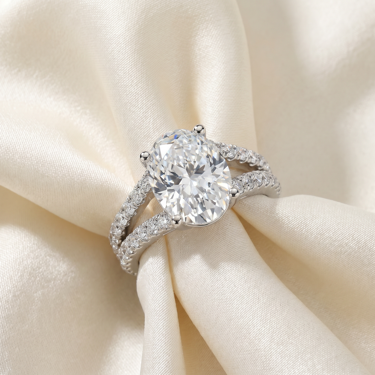 Certified 3 1/2Ct Maribel Oval Diamond Engagement Ring 14k Gold or Pt Lab Grown (F-G, VS)