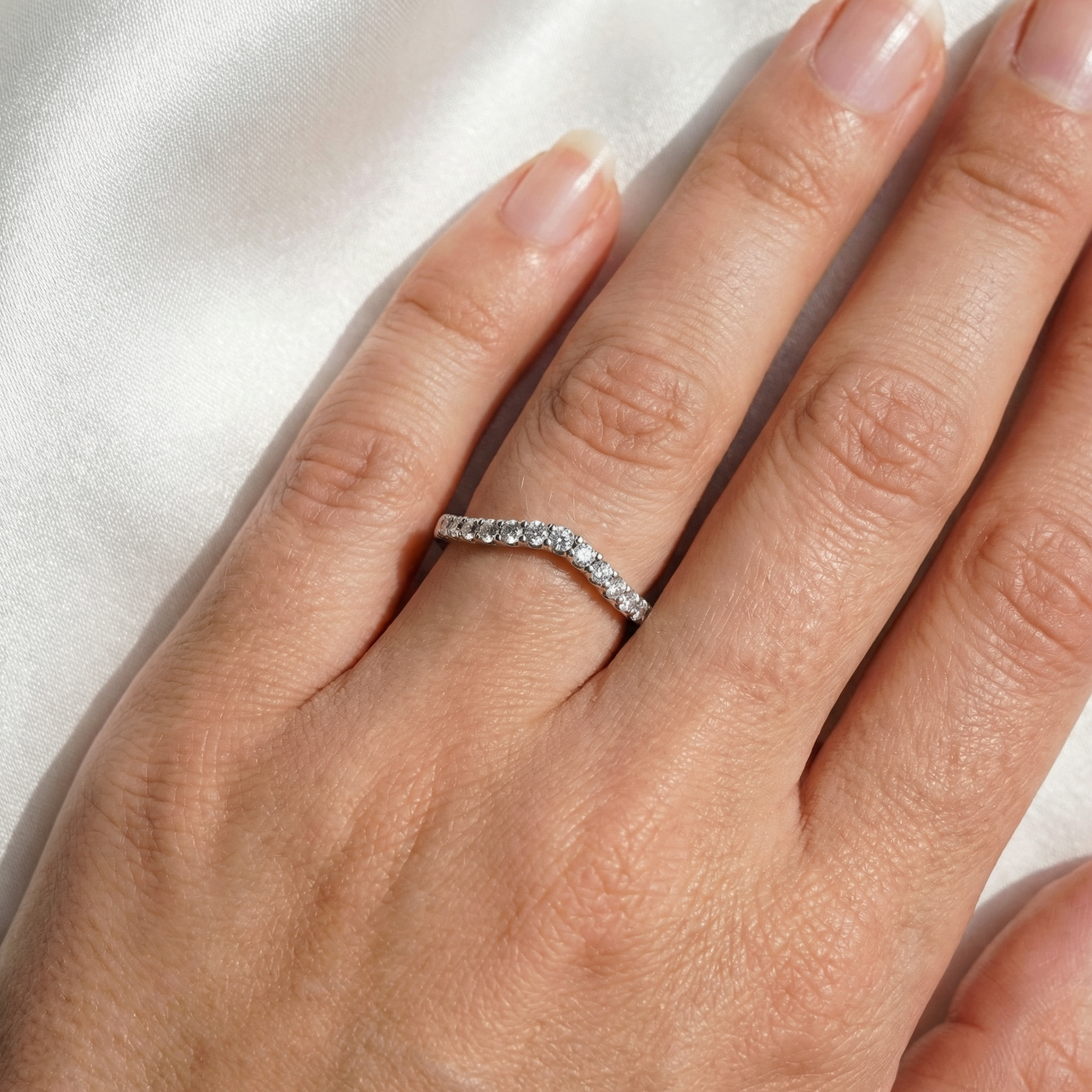Curved Accent Diamond Guard Ring 14k Gold Lab Grown (E-F, VS)