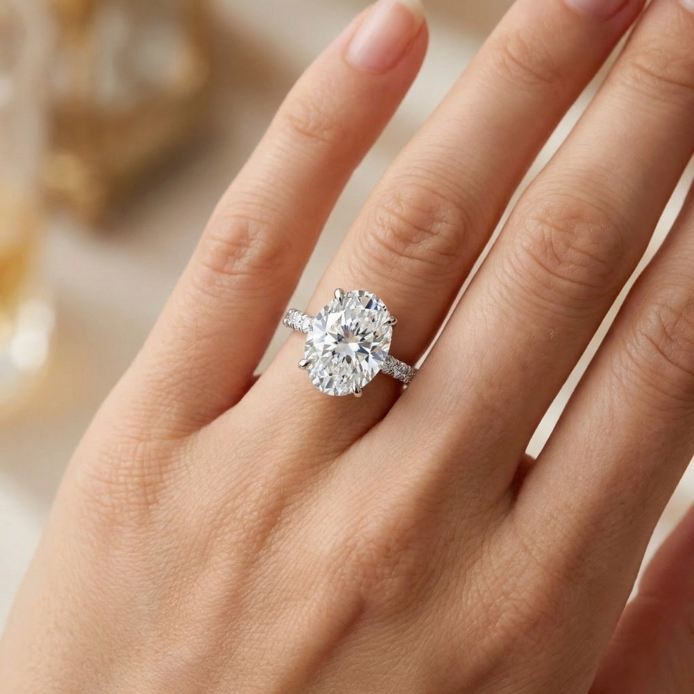 Certified 3 1/2Ct Oval Hidden Halo Diamond Engagement Ring 14k Gold Lab Grown (F-G, VS)