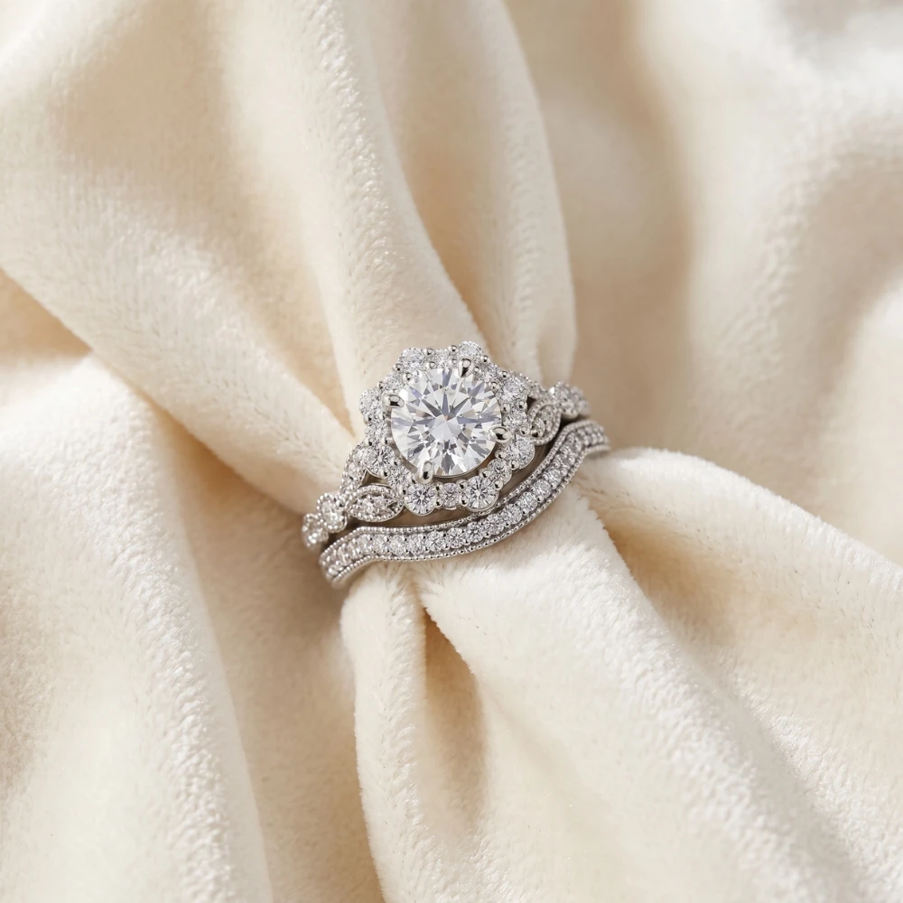 1 1/2Ct Eloise Diamond Engagement Ring Set 14k Gold or Platinum (E-F, VS)