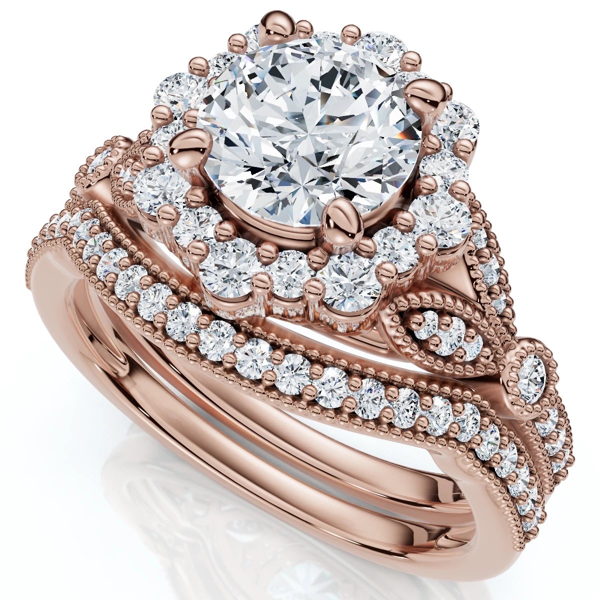 1 1/2Ct Eloise Diamond Engagement Ring Set 14k Gold or Platinum (E-F, VS)