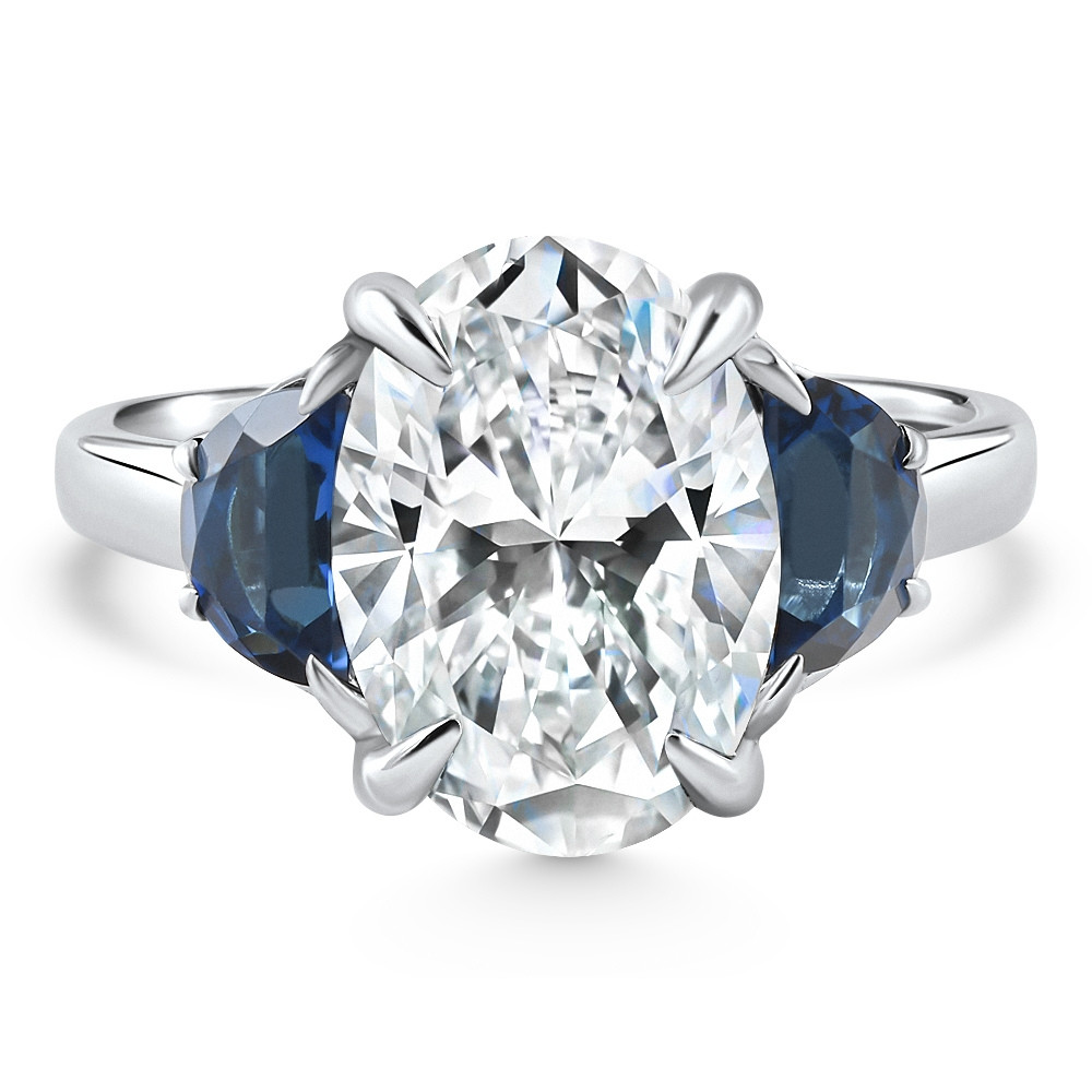 Certified 4.70Ct Oval Diamond & Blue Sapphire Ring 14k White Gold Lab Grown (F-G, VS)