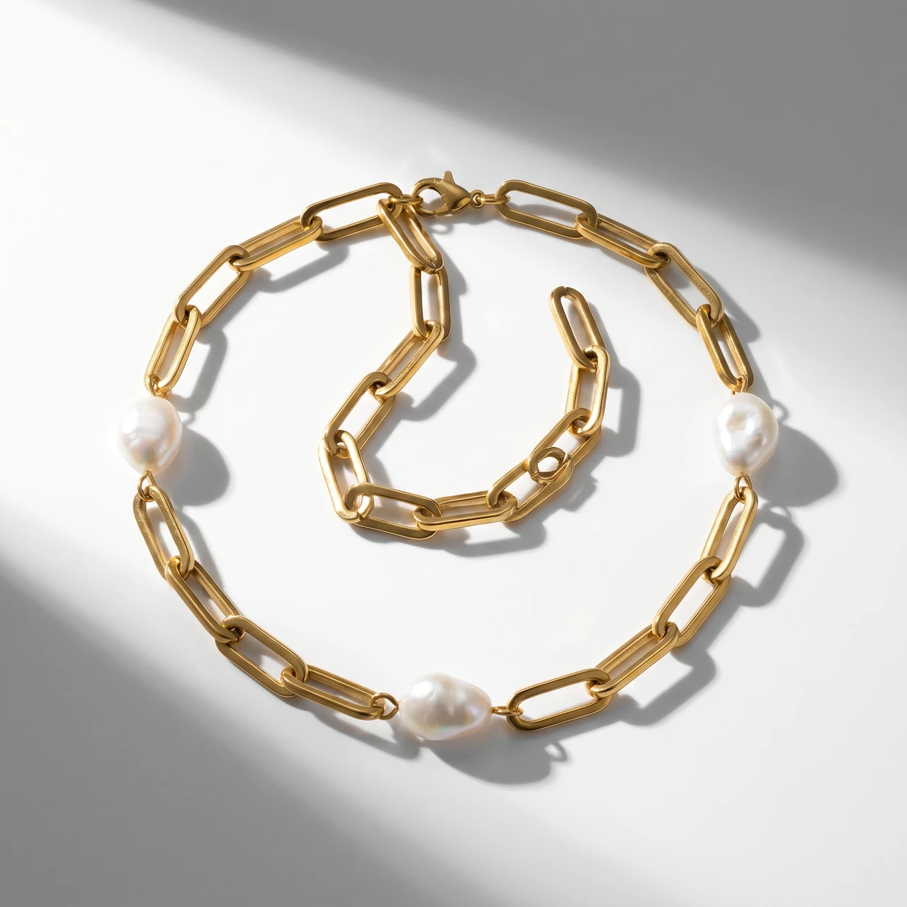Aviv Anklet 18k Gold Plated 10" 8mm Paperclip and Freshwater Pearl
