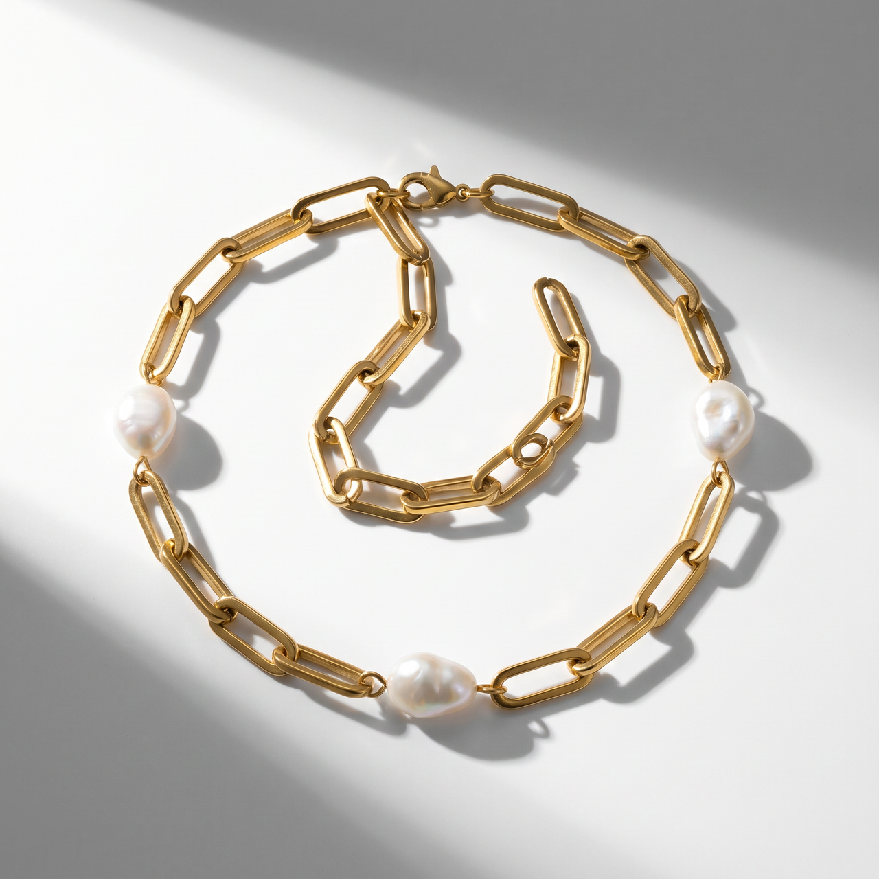 Aviv Anklet 18k Gold Plated 10" 8mm Paperclip and Freshwater Pearl