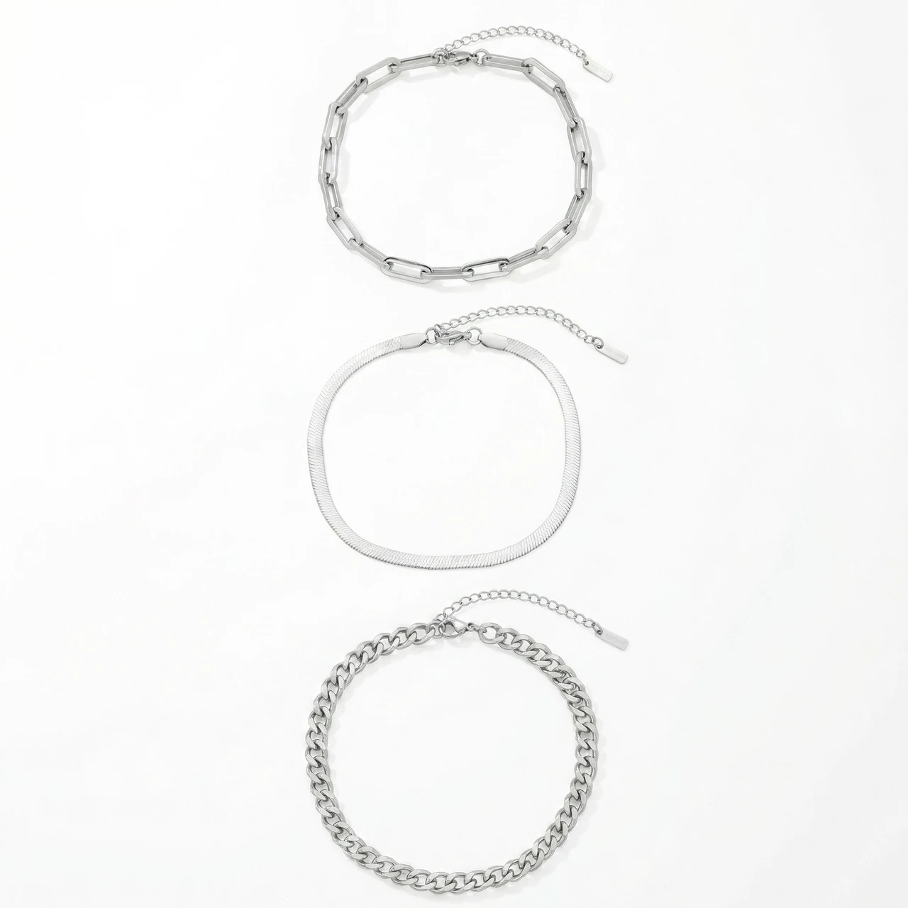 Cinthia Anklet 3 Piece Set Silver Plated 9" with 2" Extender