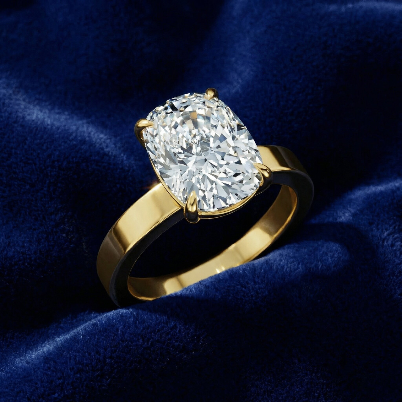 Certified 2Ct Cushion Diamond Cigar Band Engagement Ring 14k Gold Lab Grown (F-G, VS)