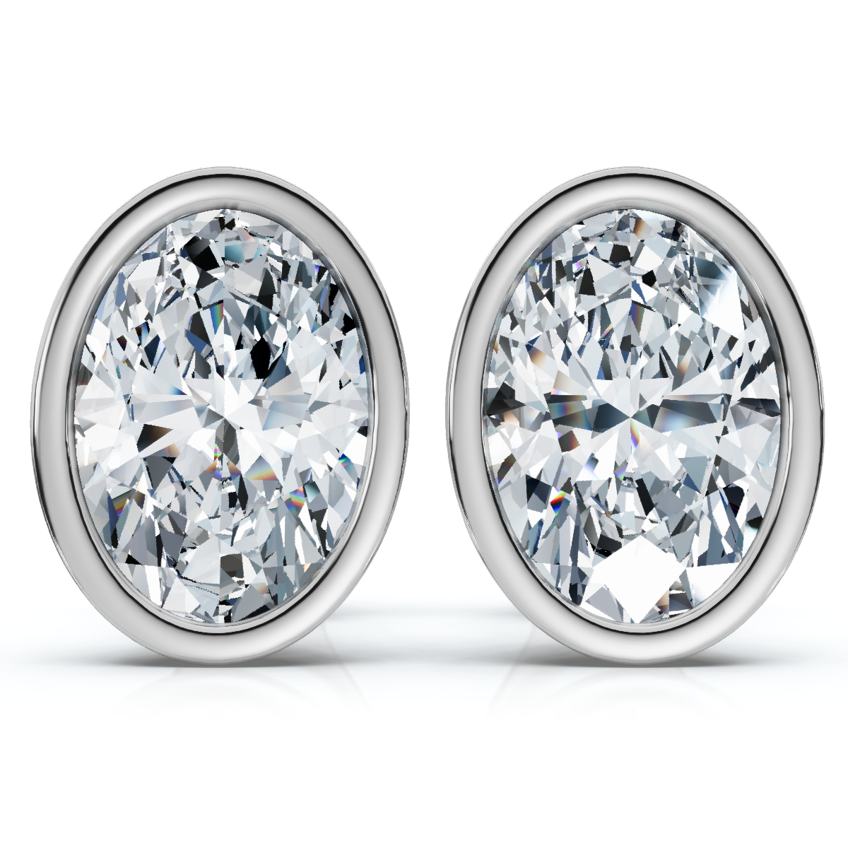 Oval Cut Diamond Bezel Studs 14k Gold Lab Grown (E-F, VS)