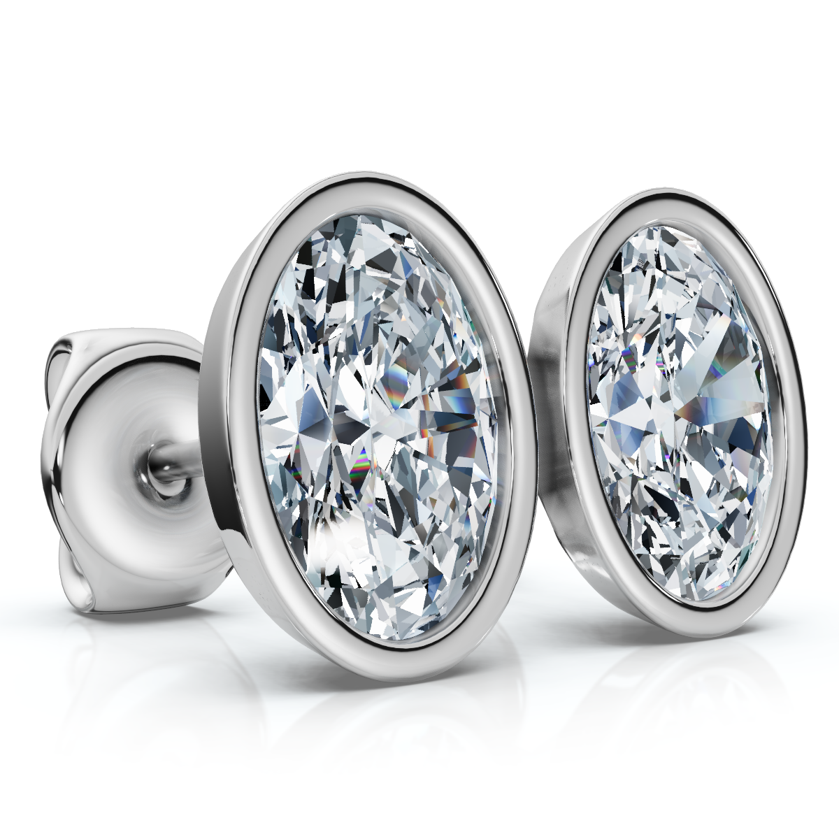 Oval Cut Diamond Bezel Studs 14k Gold Lab Grown (E-F, VS)