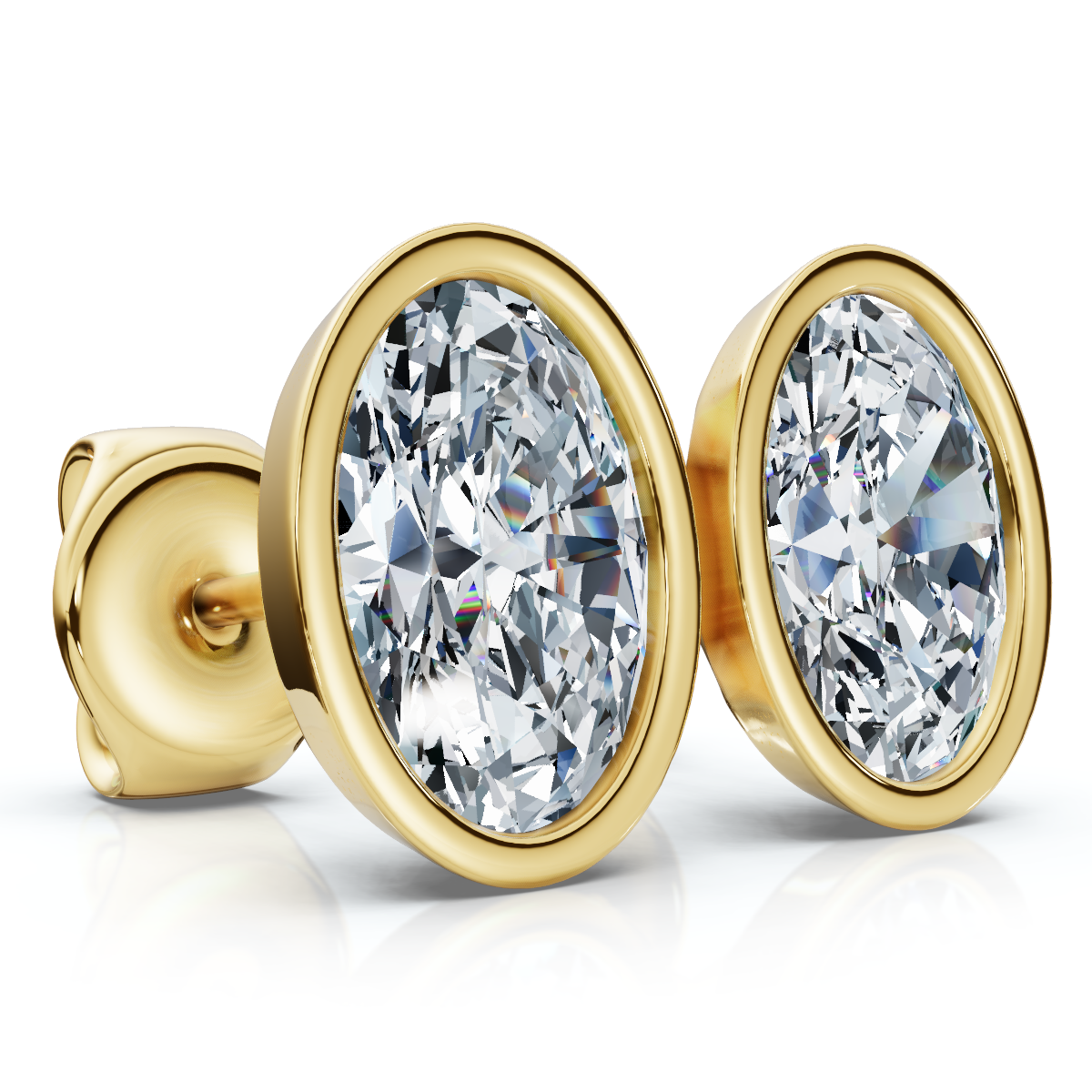 Oval Cut Diamond Bezel Studs 14k Gold Lab Grown (E-F, VS)