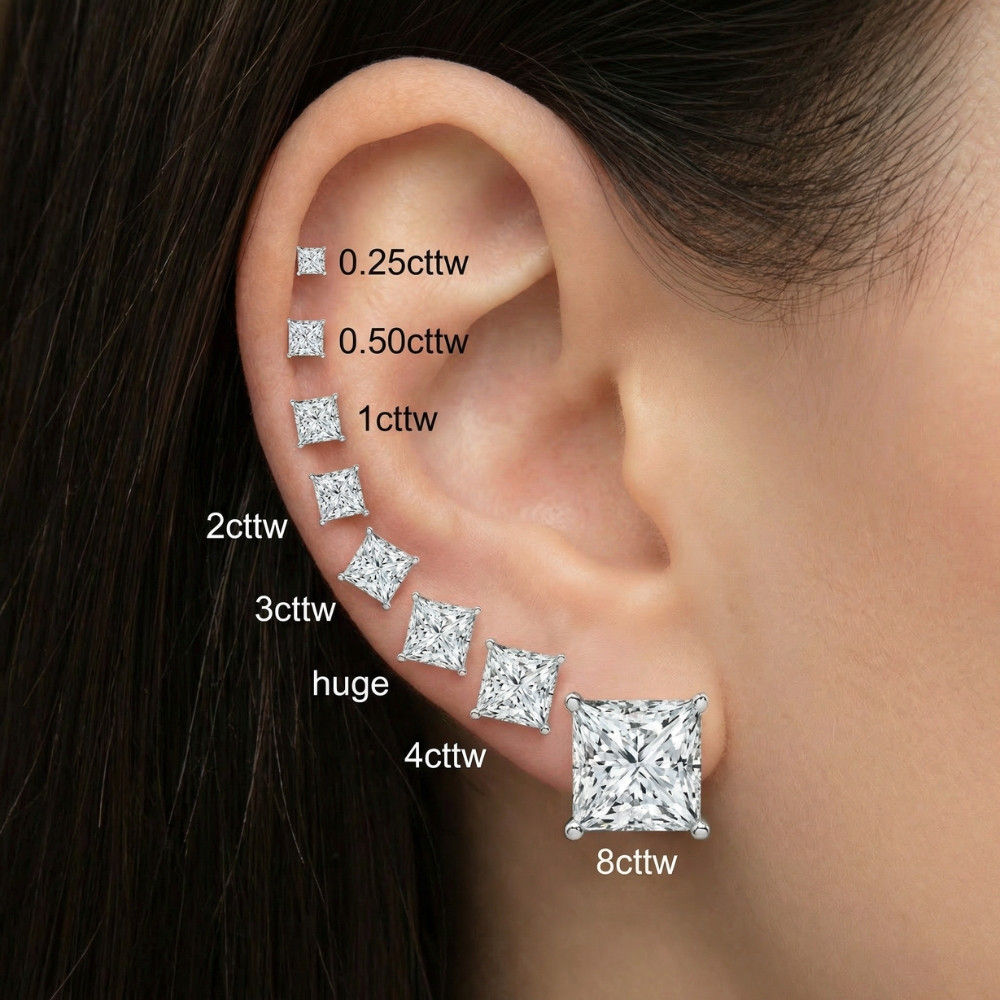 Princess Cut Diamond Prong Studs 14k Gold Lab Grown (E-F, VS)