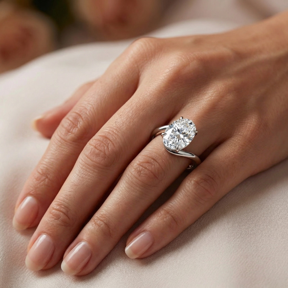 Certified 7Ct Aire Oval Cut Diamond Solitaire Engagement Ring 14k Gold Lab Grown (F-G, VS)