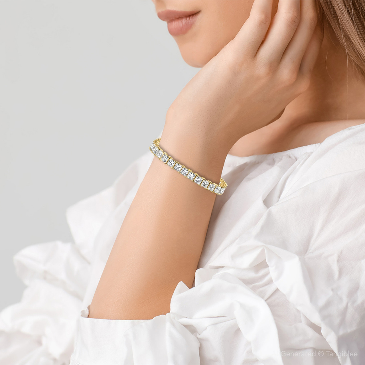 25Ct Princess Diamond Tennis Bracelet 14k Yellow Gold 7" Lab Grown (E-F, VS)